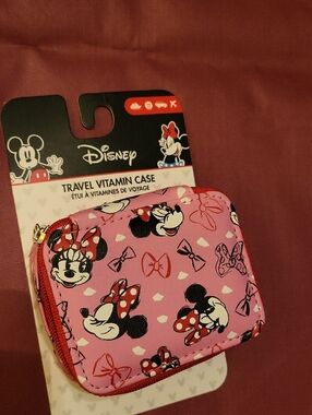 Disney Pink Minnie Mouse Travel Vitamin Pill Case with Red Accents LP